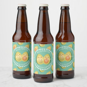 Moderne Whimsical Funny Avocados Niedliche Hochzei Bierflaschenetikett