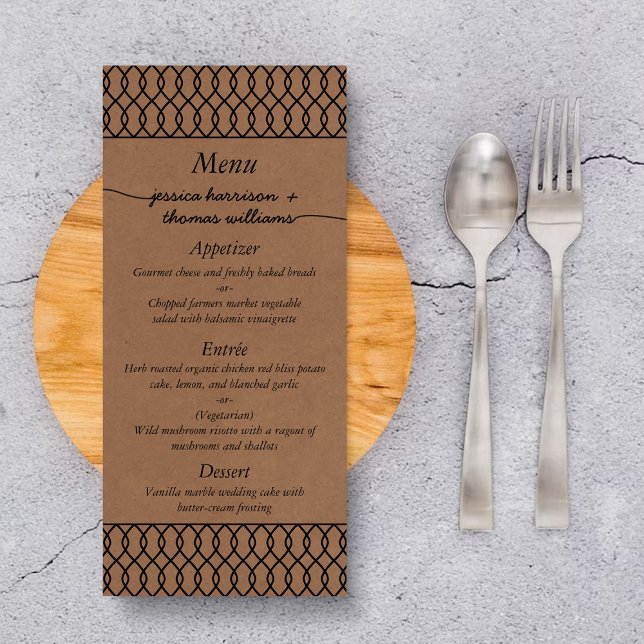 Moderne "Whimsical Kraft Wedding Menu Cards" Werbekarte (Von Creator hochgeladen)