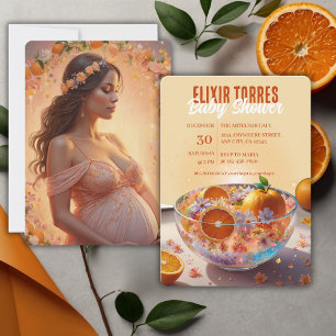 Moderne Whimsical Orange Citrus Foto Babydusche Einladung