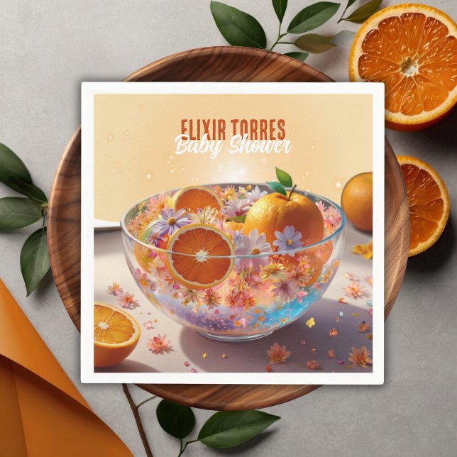 Moderne Whimsical Orange Citrus Foto Babydusche Serviette (Von Creator hochgeladen)