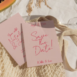 Moderne whimsical rosa rosafarbene Retro-Hochzeit Save The Date