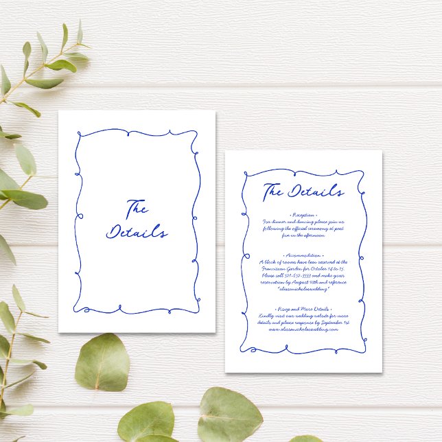 Moderne whimsical Wavy Hand Drawn Wedding Details Begleitkarte (Von Creator hochgeladen)