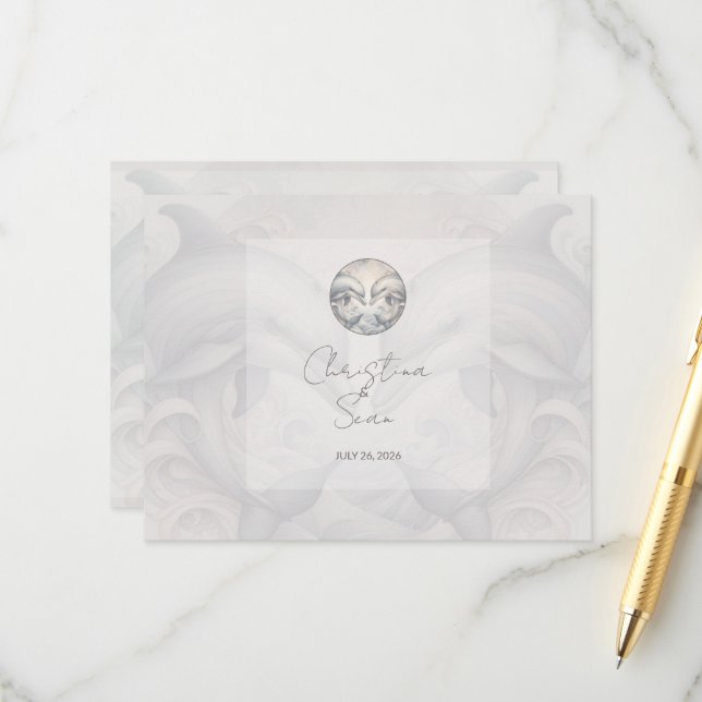 Moderne Whimsy-Delphine Hochzeit QR-Code Umschließ Begleitkarte (Vorderseite/Rückseite Beispiel)