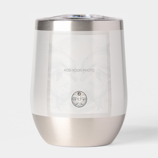 Moderne Whimsy-Dolphin-Fotos Monogram Tumbler (Vorderseite)