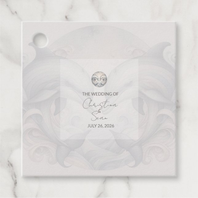 Moderne Whimsy-Dolphin-Hochzeit Geschenkanhänger (Vorderseite)