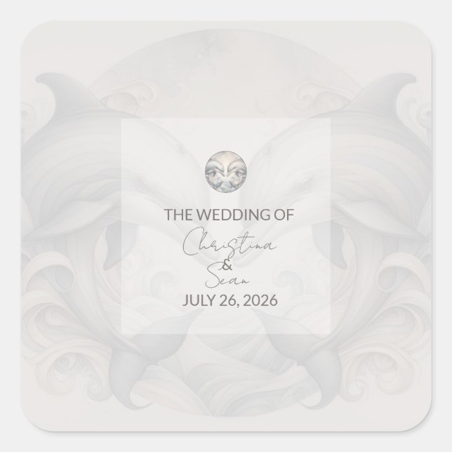 Moderne Whimsy-Dolphin-Hochzeit Quadratischer Aufkleber (Vorderseite)