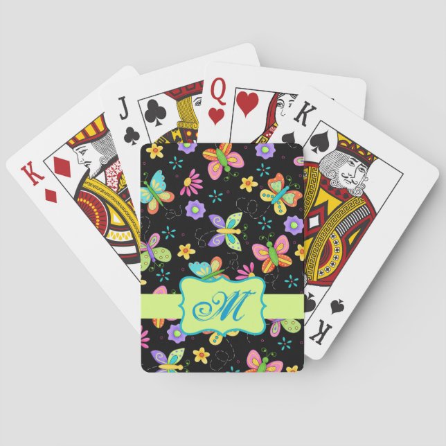 Moderne Whimsy-Schmetterlinge auf der Schwarzen Mo Spielkarten (Rückseite)