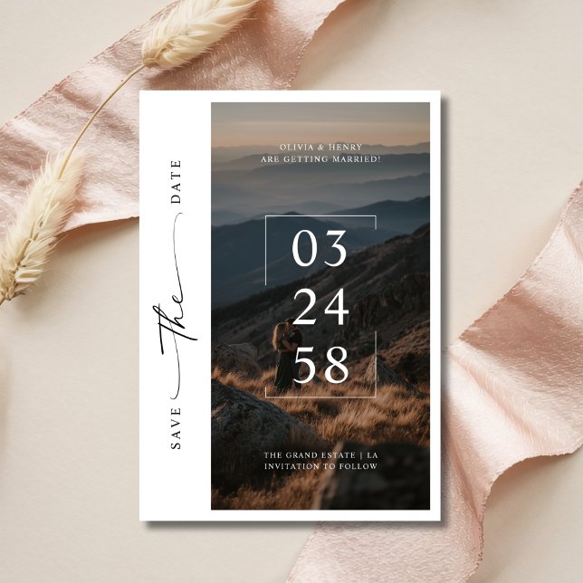 Moderne Whimsy Script Romantische Foto Hochzeit Save The Date (Von Creator hochgeladen)