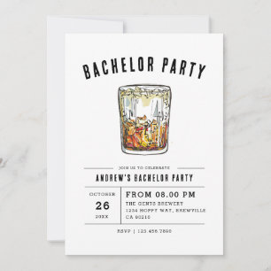 Moderne Whiskyglas-Typografie Junggesellenabschied Einladung
