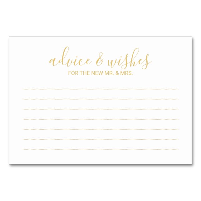 Moderne White and Gold Wedding Advice und Wünsche Tischnummer (Vorderseite)