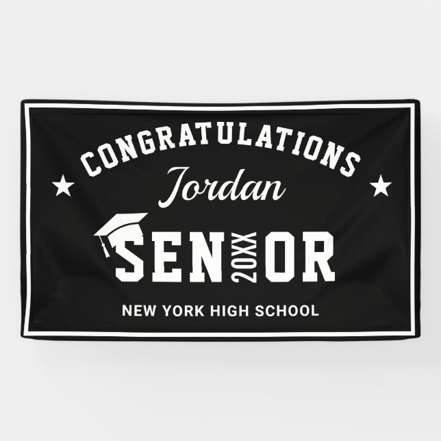 Moderne White Black Class der Graduation Party 202 Banner (Horizontal)