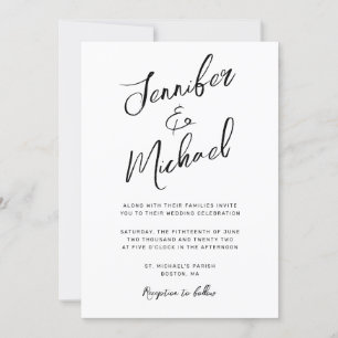 Moderne White Black Hand Letted Script Wedding Einladung
