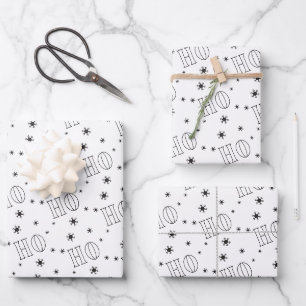Moderne White Black Ho Ho Ho Wrapping Paper Sheets Geschenkpapier Set
