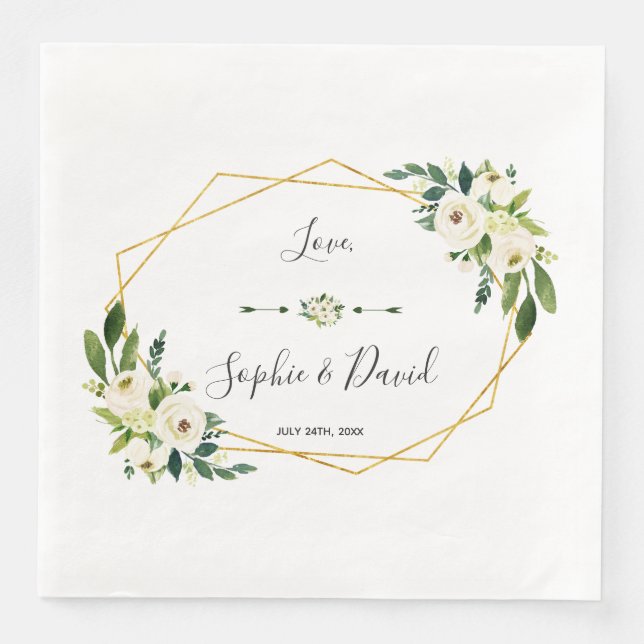 Moderne White Blooming Floral Handwriting Wedding Serviette (Vorderseite)