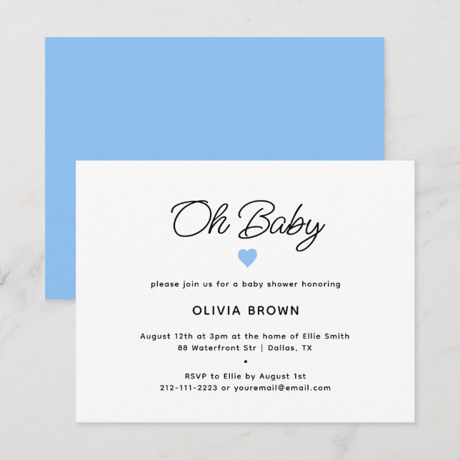Moderne White Blue Oh Baby Dusche Einladung (Vorne/Hinten)