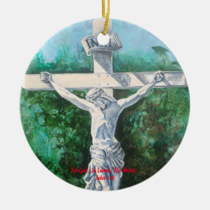 Moderne WHITE CROSS Rote Typografie Akrylkunst Keramik Ornament