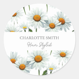 Moderne White Daisy Floral Trendy Runder Aufkleber