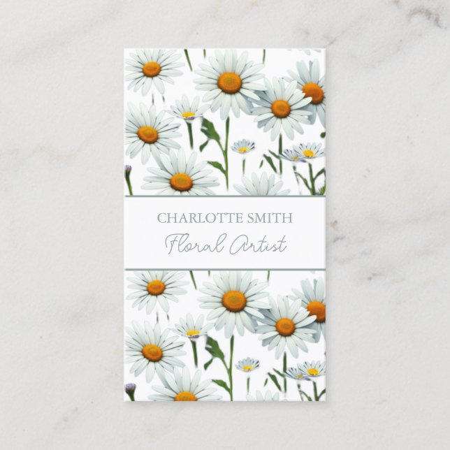 Moderne White Daisy Floral Trendy Visitenkarte (Vorderseite)