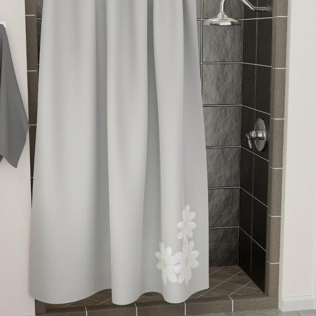 Moderne White Daisy Motif Grey Douche rideau (A pretty gray and white daisy shower curtain just for you)