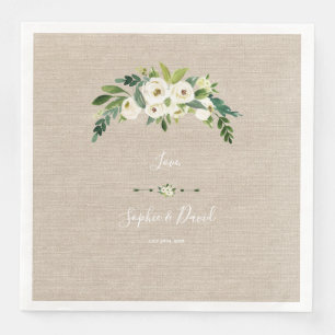 Moderne White Floral Burlap Handwriting Hochzeit Serviette