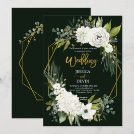 Moderne White Floral Gold Rahmen Hochzeitseinladun Einladung