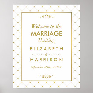 Moderne White & Gold Foil Effect Hochzeit willkomm Poster