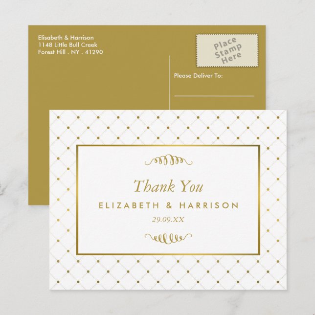 Moderne White & Gold Foil Effekt Hochzeit Vielen D Postkarte (Vorne/Hinten)