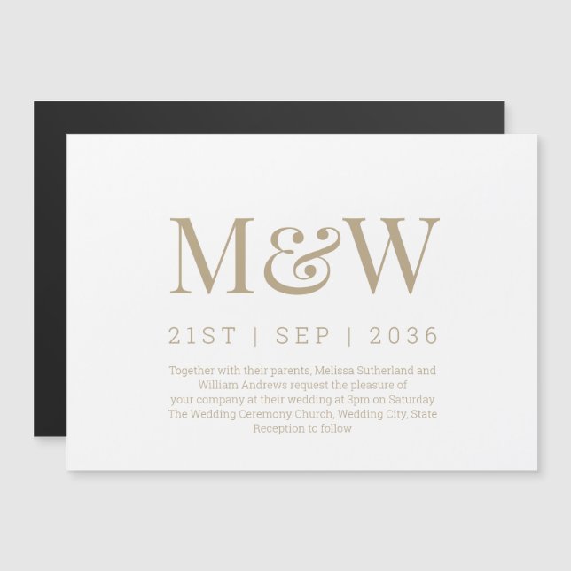 Moderne White Gold Monogram Wedding Magneteinladung (Vorne/Hinten)