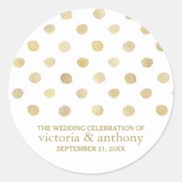 Moderne White & Gold Polka Dots Gastgeschenk Hochz Runder Aufkleber