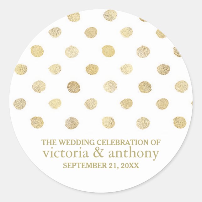 Moderne White & Gold Polka Dots Gastgeschenk Hochz Runder Aufkleber (Vorderseite)