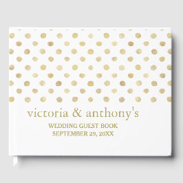 Moderne White & Gold Polka Dots Hochzeit Gästebuch