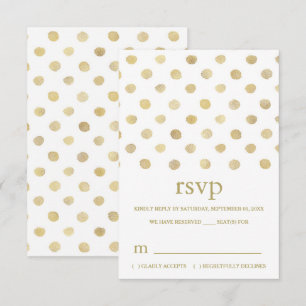 Moderne White & Gold Polka Dots Hochzeit RSVP Karte