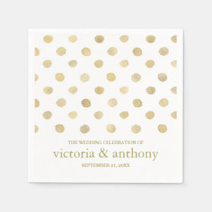 Moderne White & Gold Polka Dots Hochzeit Serviette
