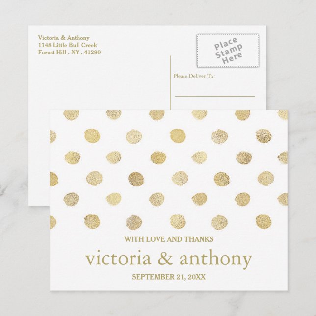 Moderne White & Gold Polka Dots Hochzeit Vielen Da Postkarte (Vorne/Hinten)