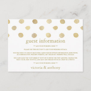 Moderne White & Gold Polka Dots Hochzeitsdetails Begleitkarte