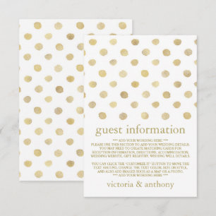 Moderne White & Gold Polka Dots Hochzeitsdetails Begleitkarte