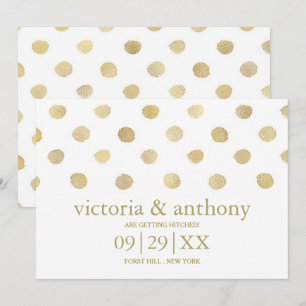Moderne White & Gold Polka Dots Save the Date