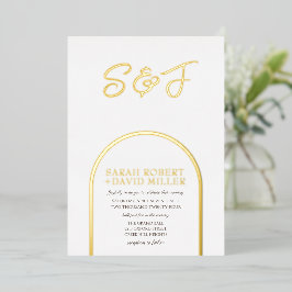 Moderne White Golden Classy Minimale Hochzeit Folieneinladung