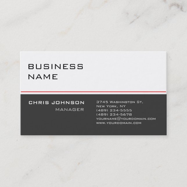 Moderne White Gray Red Trendy Business Card Visitenkarte (Vorderseite)