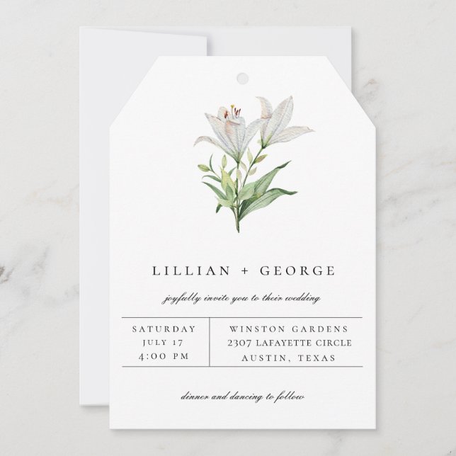 Moderne White Lily Floral Bouquet Wedding Ankündigung (Vorderseite)