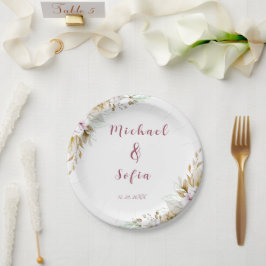 Moderne White & Pink Wedding Plate - elegant & sti Pappteller