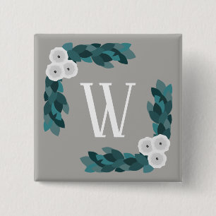 Moderne White Ranunculus Blume & Foliage Monogram Button