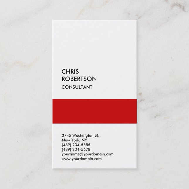 Moderne White Red Attractive Business Card Visitenkarte (Vorderseite)