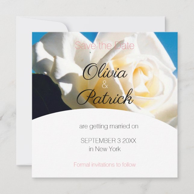 Moderne White Rose Wedding rettet das Datum Save The Date (Vorderseite)