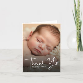 Moderne White Script Baby Foto Taufe Dankeskarte