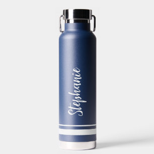 Moderne White Stripes Navy Hochzeitwasserflasche Trinkflasche