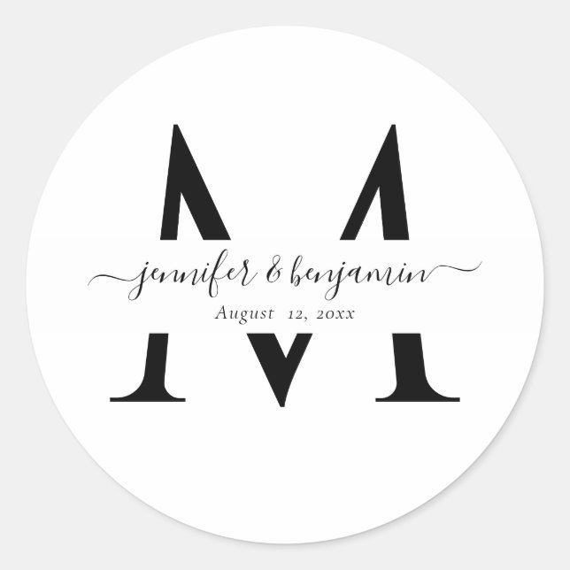 Moderne White Wedding Monogram Umschlag Aufkleber (Vorderseite)