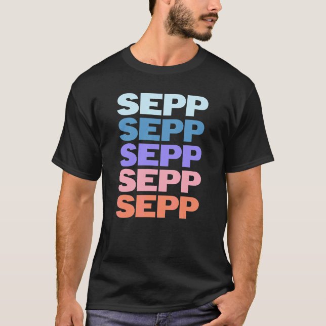 Moderne wiederholte Text Sepp T-Shirt (Vorderseite)