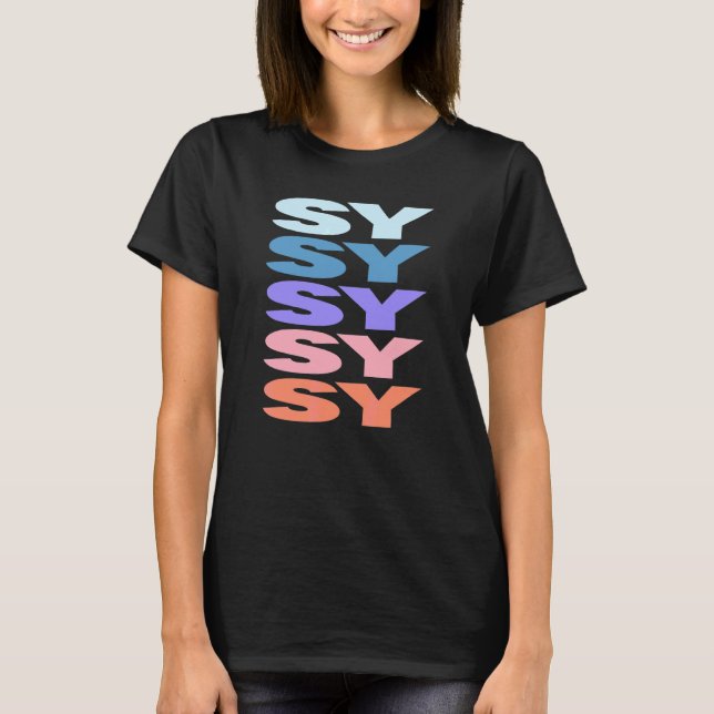Moderne wiederholte Text Sy T-Shirt (Vorderseite)