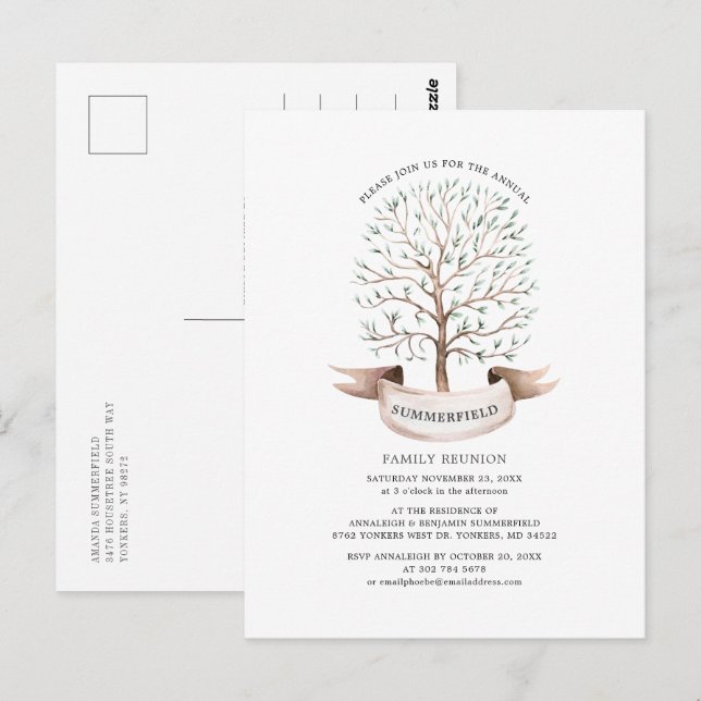 Moderne Wiedersehen Genealogie Tree Aquarell Postkarte (Vorne/Hinten)